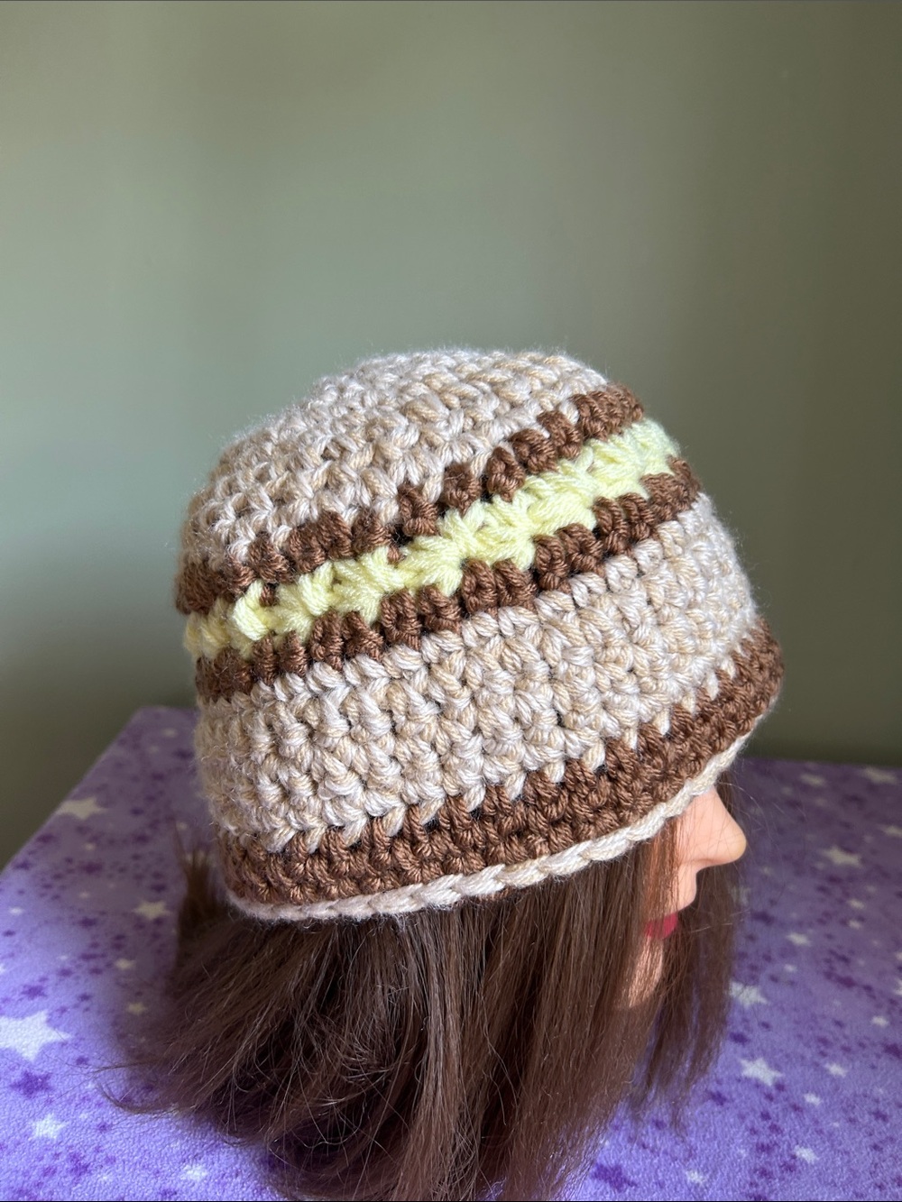 Crochet Women's Beanie with Yellow Flower Accent medium - Picture 4 of 5